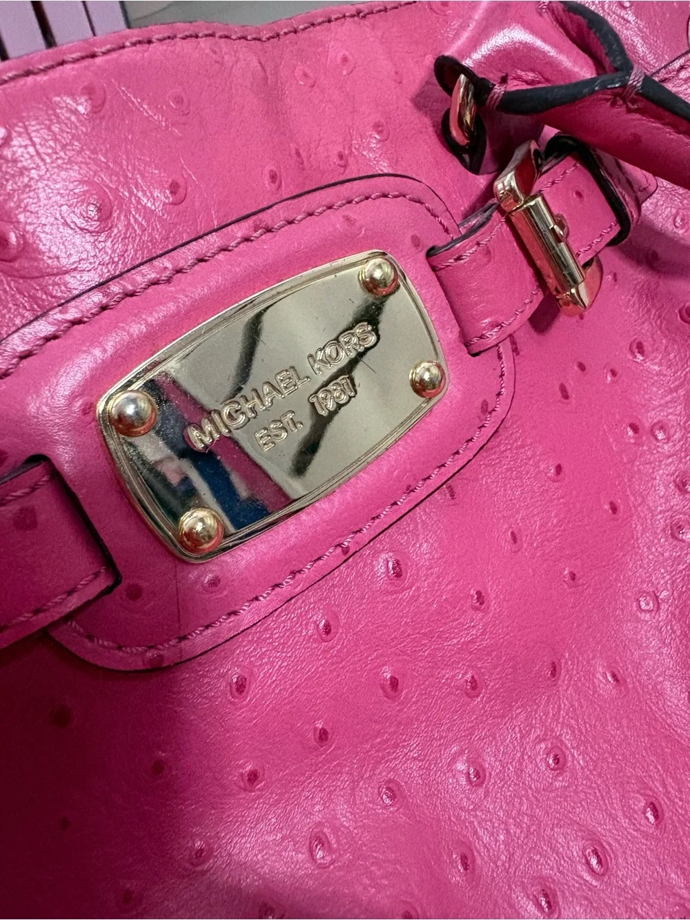 Michael Kors Bright Pink Hamilton Leather Satchel with Gold Hardware